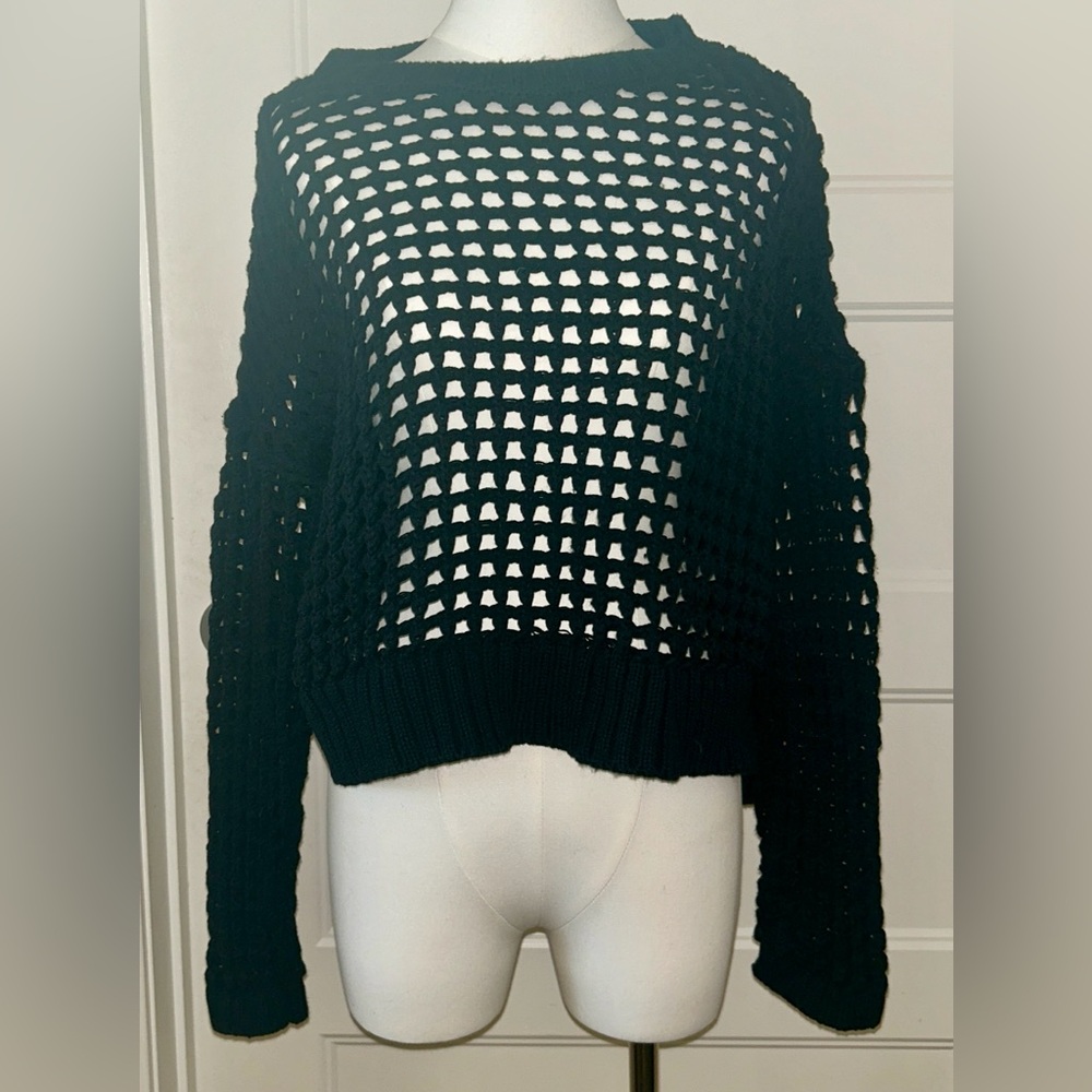 Express Black Open-Knit Sweater Fishnet Crochet Sz Small
